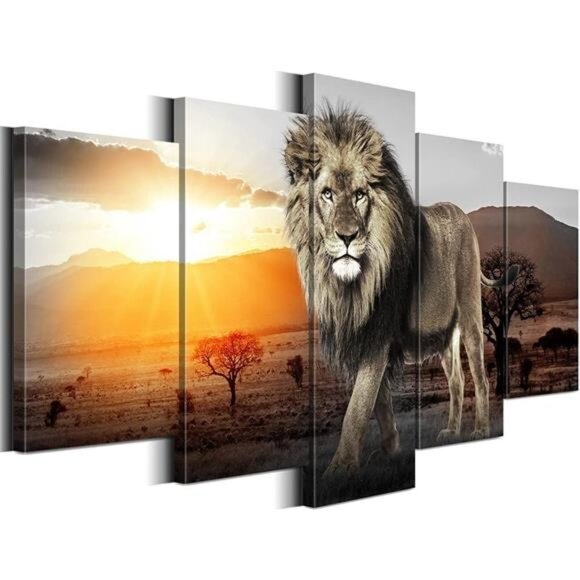 African Lion Animal Canvas Wall Art Paintings Landscape Print Picture